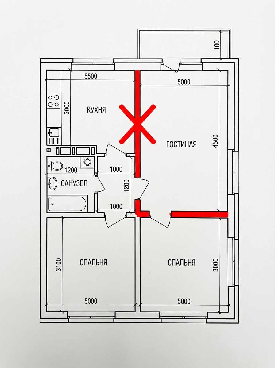 Пример плана с красными линиями Красные линии на плане БТИ