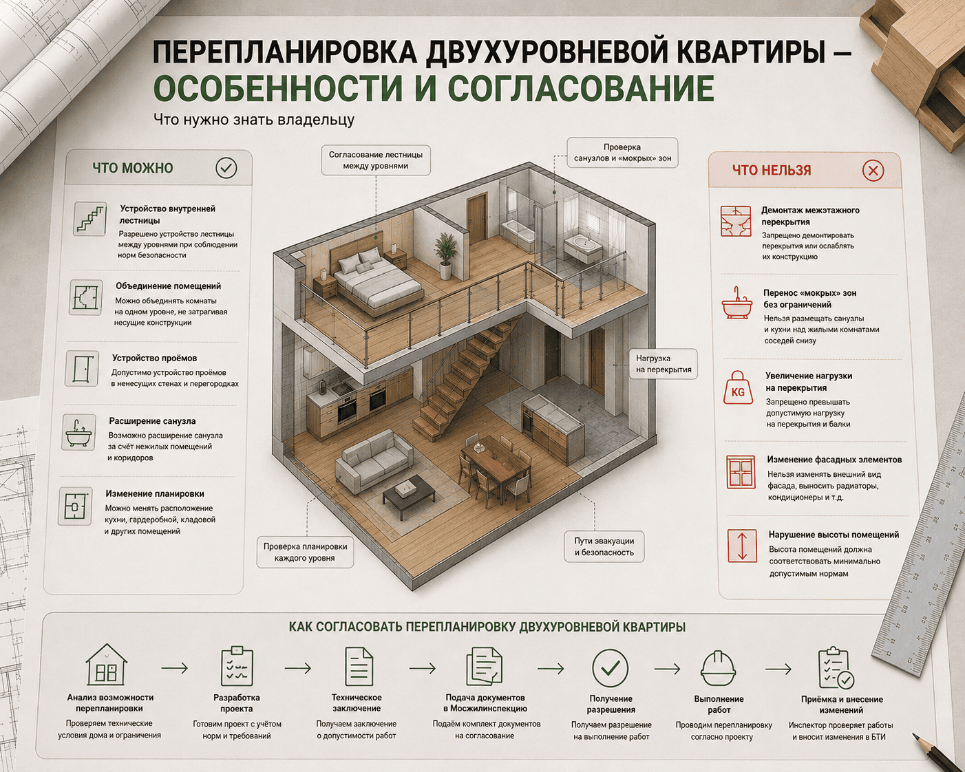 Перепланировка двухуровневой квартиры