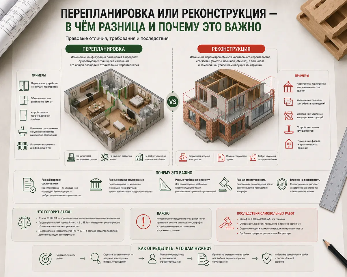Перепланировка или реконструкция —  в чём разница и почему это важно