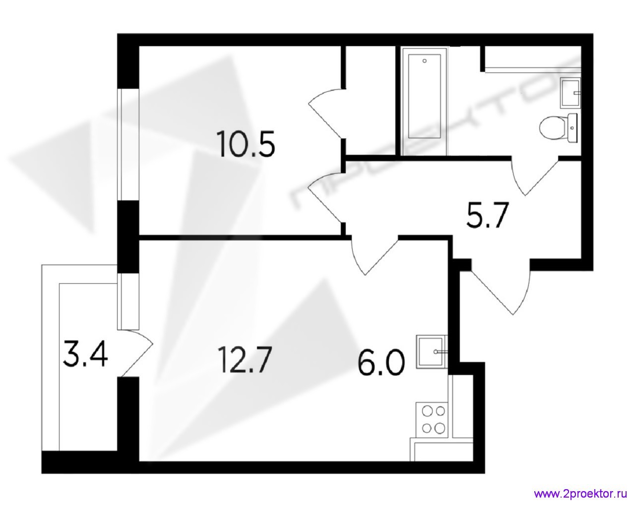 Типовой вариант планировки двухкомнатной квартиры площадью 63,9 кв.м в Жилом комплексе Лесопарковый.