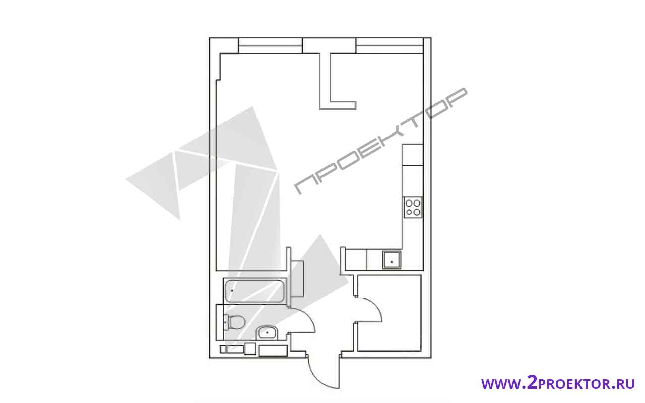 Проект перепланировки однокомнатной квартиры на 45 кв. м