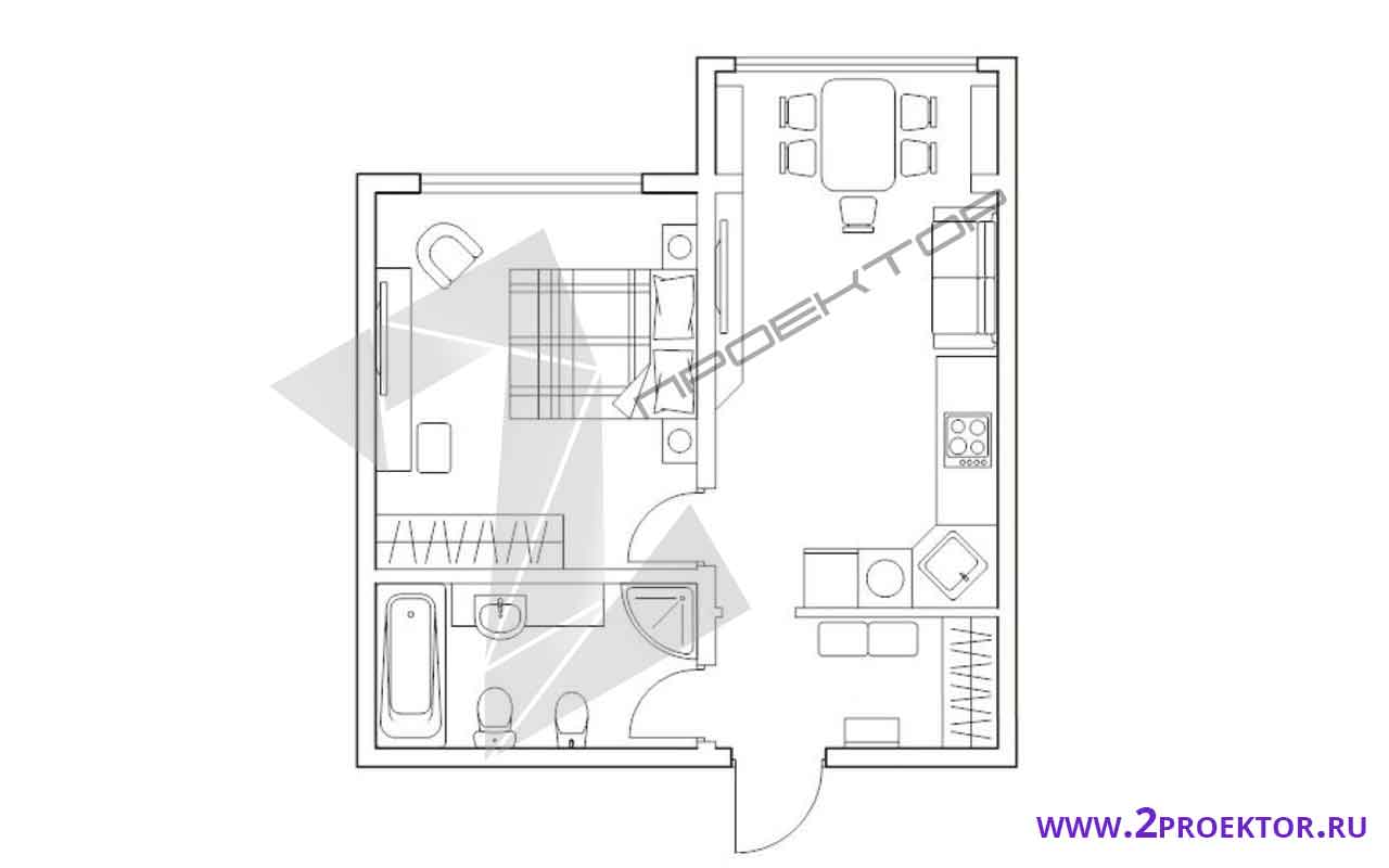 Проект перепланировки однокомнатной квартиры на 50 кв. м